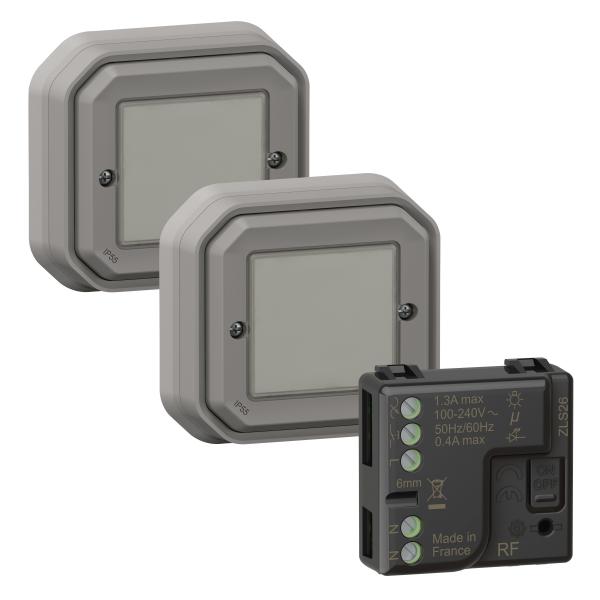 Photo Prt  poser Plexo 2 commandes sans fils sans pile + 1 micromodule - gris | Ref : 069862L