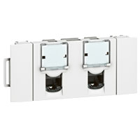 Photo Double prise RJ45 catgorie6 FTP spciale goulotte  clippage direct Mosaic 3 modules  -  blanc | Ref : 076546