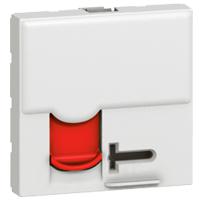 Photo Prise RJ45 catgorie6 FTP  accs contrl avec volet rouge Mosaic 2 modules  -  blanc | Ref : 076595
