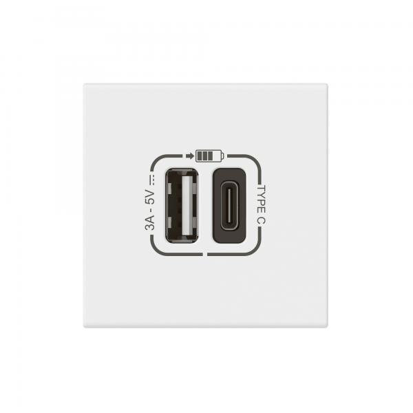 Photo Chargeur USB Type-A + USB Type-C 3A 15W Mosaic Link raccordement latral 2 modules 230V ou 5V= - blanc | Ref : 077570L