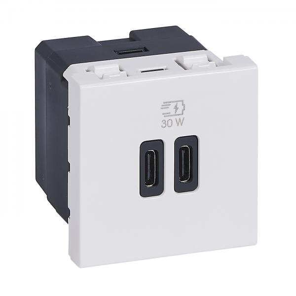 Photo Chargeur 2 USB Type-C + Type-C Power Delivery Mosaic - Blanc | Ref : 077631L