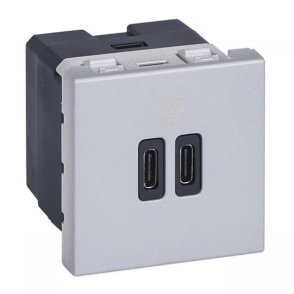 Photo Chargeur 2 USB Type-C + Type-C Power Delivery Mosaic - Alu | Ref : 077632L