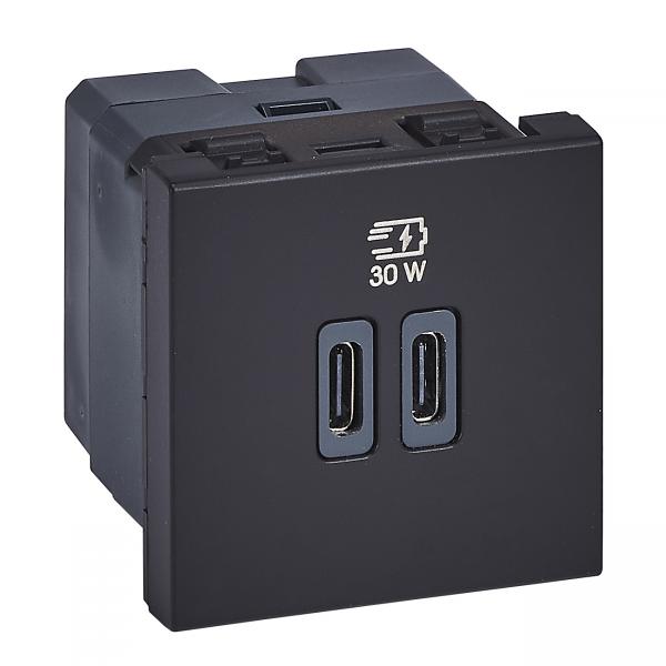 Photo Chargeur 2 USB Type-C + Type-C Power Delivery Mosaic - Noir | Ref : 077633L