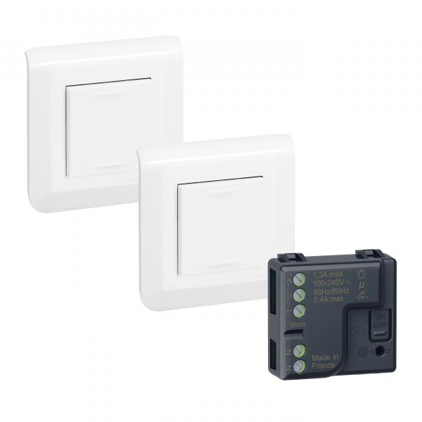 Photo Prêt à poser Mosaic 2 commandes sans fils sans pile + 1 micromodule - blanc | Ref : 077725L