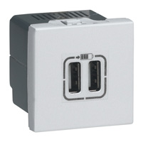 Photo Chargeur 2 USB Type - A 2,4A 12W Mosaic 2 modules 230V ou 5V=  -  alu | Ref : 079394