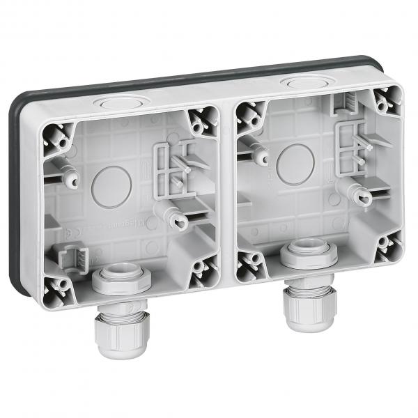 Photo Botier tanche 2 postes horizontaux Plexo IP66 composable - gris | Ref : 090493