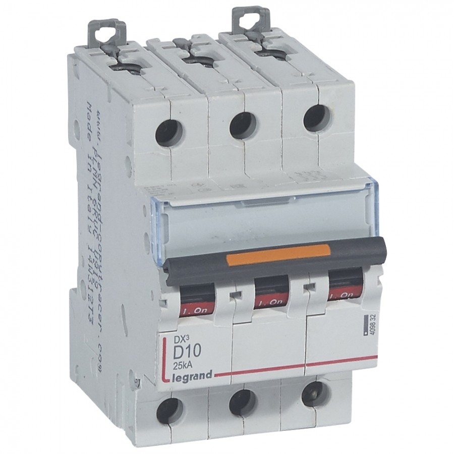 Photo Disjoncteur DX³ 25kA arrivée haute et départ bas à vis 4P 400V~ - 20A - courbe D - 6 modules | Ref : 409847