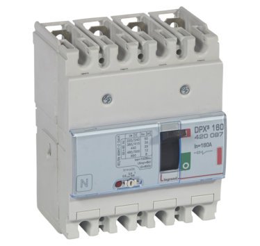 Photo Disjoncteur magnétothermique DPX³160 pouvoir de coupure 36kA 400V~ - 4P - 160A | Ref : 420097
