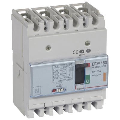 Photo Disjoncteur magnétothermique DPX³160 pouvoir de coupure 25kA 400V~ - 4P - 100A | Ref : 420055