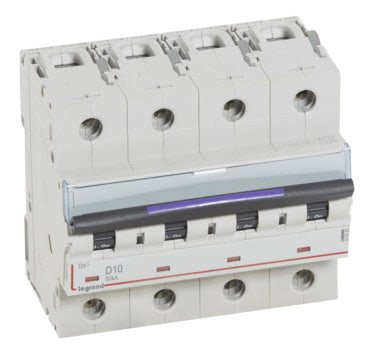Photo Disjoncteur DX 50kA arrive haute et dpart bas  vis 4P 400V~  -  63A  -  courbe D  -  6 modules | Ref : 410232