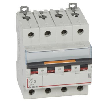Photo Disjoncteur DX³ 25kA arrivée haute et départ bas à vis 4P 400V~ - 25A - courbe C - 4 modules | Ref : 409796