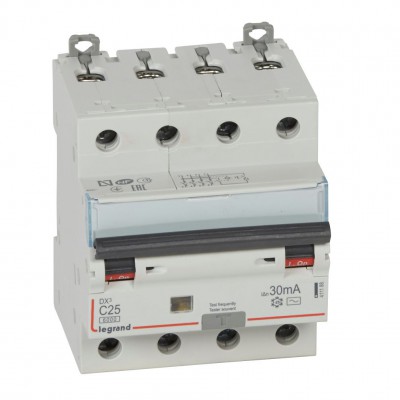 Photo Disjoncteur diff�rentiel monobloc DX�6000 10kA arriv�e haute et d�part bas � vis 4P 400V~  -  25A  -  typeAC 30mA | Ref : 411188