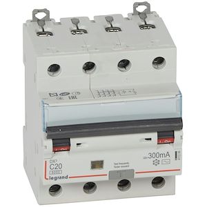 Photo Disjoncteur diffrentiel monobloc DX6000 10kA arrive haute et dpart bas  vis 4P 400V~  -  20A  -  typeAC 300mA | Ref : 411206