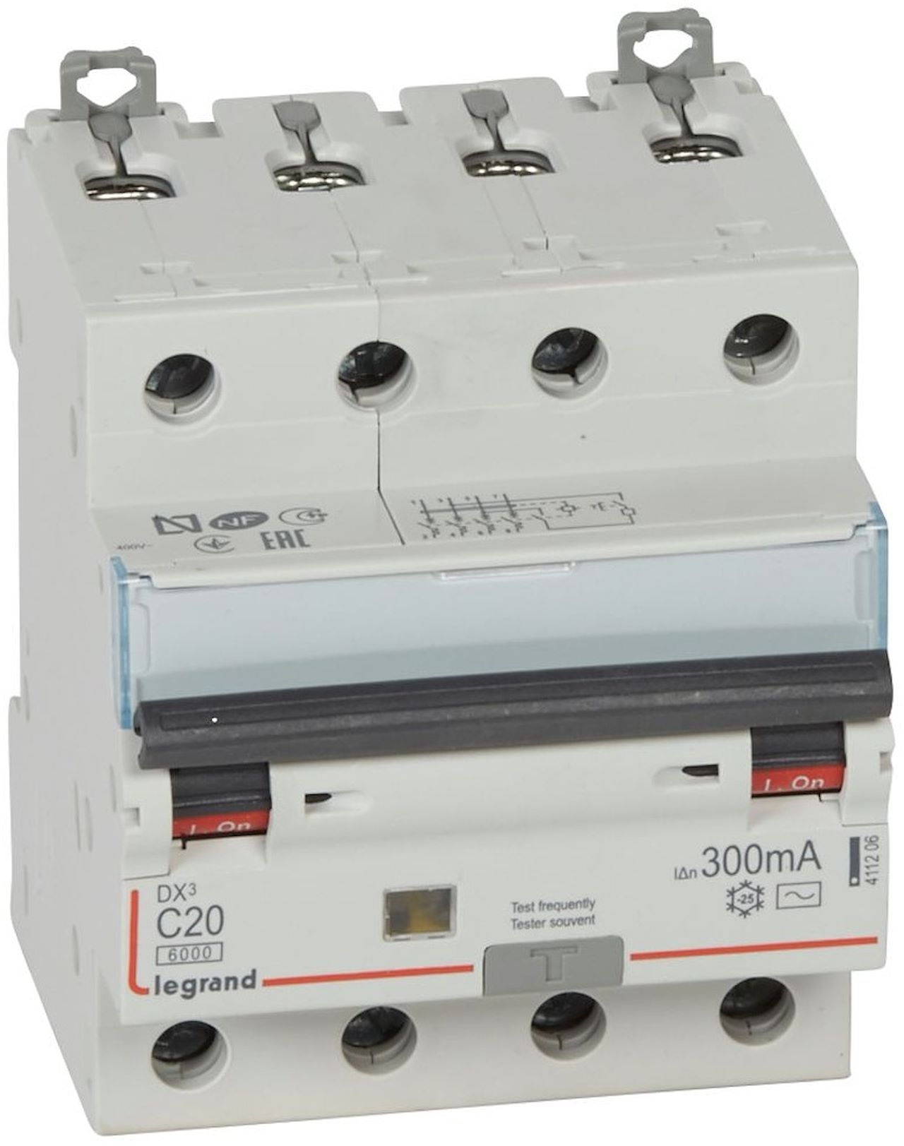 Photo Disjoncteur diffrentiel monobloc DX6000 10kA arrive haute et dpart bas  vis 4P 400V~  -  10A  -  typeAC 300mA | Ref : 411204