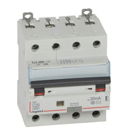 Photo Disjoncteur diffrentiel monobloc DX6000 10kA arrive haute et dpart bas  vis 4P 400V~  -  20A  -  typeAC 30mA | Ref : 411187