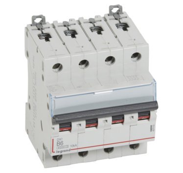 Photo Disjoncteur DX6000 10kA arrive haute et dpart bas  vis 4P 400V~  -  20A  -  courbe B  -  4 modules | Ref : 407596