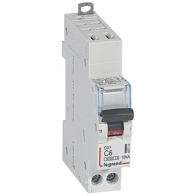 Photo Disjoncteur DX6000 10kA arrive haute automatique et dpart bas  vis U+N  -  230V~  -  6A  -  courbe C  -  1 module | Ref : 407710