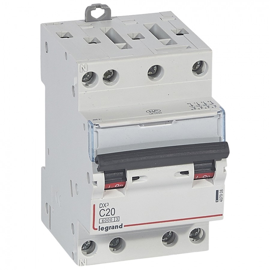 Photo Disjoncteur DX6000 10kA arrive haute automatique dpart bas  vis 4P 400V~  -  6A  -  courbe C  -  pour peigne HX optimis | Ref : 407912