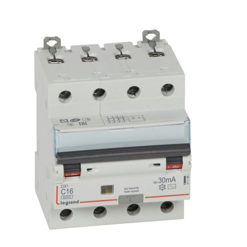Photo Disjoncteur diffrentiel monobloc DX6000 10kA arrive haute et dpart bas  vis 4P 400V~  -  16A  -  typeAC 30mA | Ref : 411186