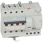 Photo Disjoncteur diffrentiel monobloc DX6000 10kA arrive haute vis dpart haut automatique 4P 400V~  -  63A  -  typeAC 30mA | Ref : 411203