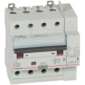 Photo Disjoncteur diffrentiel monobloc DX6000 10kA arrive haute vis dpart haut automatique 4P 400V~  -  32A  -  typeAC 30mA | Ref : 411200