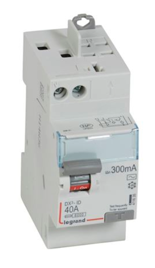 Photo Interrupteur diffrentiel DX - ID arrive haut vis et dpart haut automatique  -  2P 230V~ 40A typeAC 300mA  -  2 modules | Ref : 411635