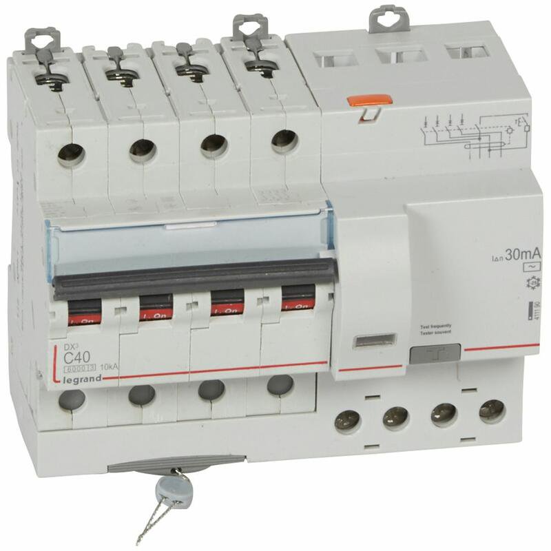 Photo Disjoncteur différentiel monobloc DX³6000 10kA arrivée haute et départ bas à vis 4P 400V~ - 40A - typeAC 30mA | Ref : 411190