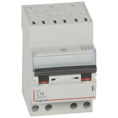 Photo Disjoncteur DX6000 10kA arrive haute automatique dpart bas  vis 4P 400V~  -  20A  -  courbe C  -  pour peigne HX optimis | Ref : 407915