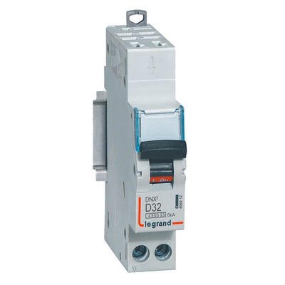 Photo Disjoncteur Phase+Neutre DNX³4500 6kA arrivée et sortie borne automatique - 1P+N 230V~ 32A courbe D - 1 module | Ref : 406812