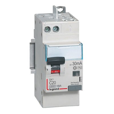 Photo Disjoncteur diffrentiel monobloc DX6000 10kA arrive haute vis dpart haut automatique U+N 230V~  -  20A  -  typeAC 30mA | Ref : 410806