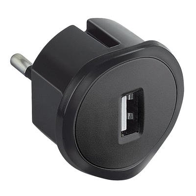 Photo Chargeur USB 5V 1,5A maximum avec fiche 2P 10A et encombrement rduit  -  noir | Ref : 050681