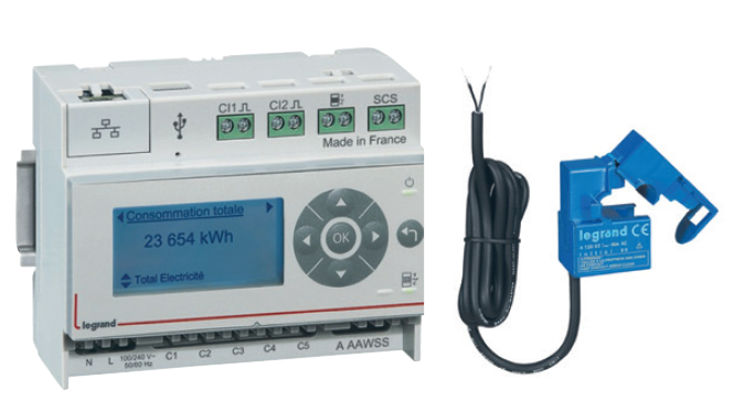 Photo Pack Ecocompteur modulaire IP compos d'un cocompteur rfrence 412000 et de 3 tores ferms 60A rfrence 412004 | Ref : 412010