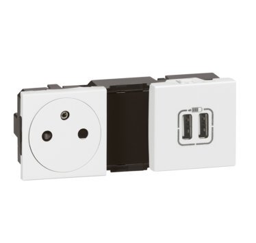 Photo Prise de courant 2P+T Surface + chargeur 2 USB Type - A 2,4A 12W Mosaic 2x2 modules 230V ou 5V=  -   | Ref : 077595