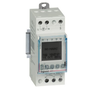 Photo Interrupteur horaire digital modulaire programmable pour illuminations extérieures - 1 sortie 16A 250V~ - 2 modules | Ref : 412654