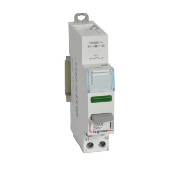 Photo Poussoir modulaire double fonction contact 1NO + voyant LED vert 110V~  400V~  -  1 module | Ref : 412920