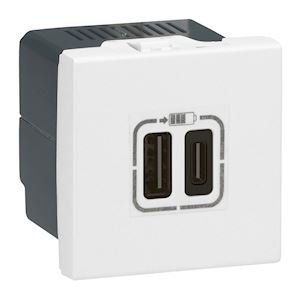 Photo Chargeur 2 USB Type - C 3A 15W Mosaic 2 modules 230V ou 5V=  -  blanc | Ref : 077590