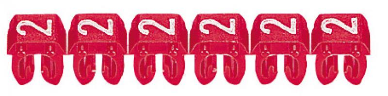 Photo Repère CAB 3 pour filerie 0,5mm² à 1,5mm² et blocs de jonction avec chiffre 2 rouge | Ref : 038212