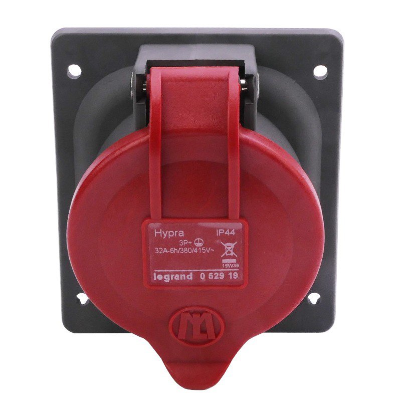 Photo Prise fixe Hypra IP44 16A - 380V~ à 415V~ - 3P+T - plastique | Ref : 052223