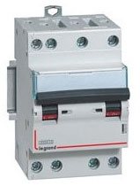 Photo Disjoncteur DX6000 10kA arrive haute automatique dpart bas  vis 4P 400V~  -  20A  -  courbe D  -  pour peigne HX optimis | Ref : 408134