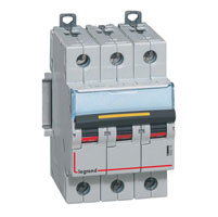 Photo Disjoncteur DX10000 16kA arrive haute et dpart bas  vis 3P 400V~  -  80A  -  courbe D  -  4,5 modules | Ref : 409506