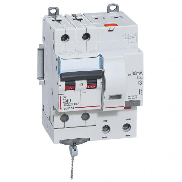 Photo Disjoncteur différentiel monobloc DX³6000 10kA arrivée haute et départ bas à vis 2P 230V~ à 400V~ - 40A - typeAC 30mA | Ref : 411162