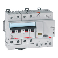 Photo Disjoncteur diffrentiel monobloc DX6000 10kA arrive haute et dpart bas  vis 4P 400V~  -  63A  -  typeAC 30mA | Ref : 411192