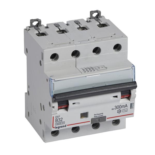 Photo Disjoncteur différentiel monobloc DX³6000 10kA arrivée haute départ bas à vis 4P 400V~ - 32A - typeAC 300mA - courbe B | Ref : 411380