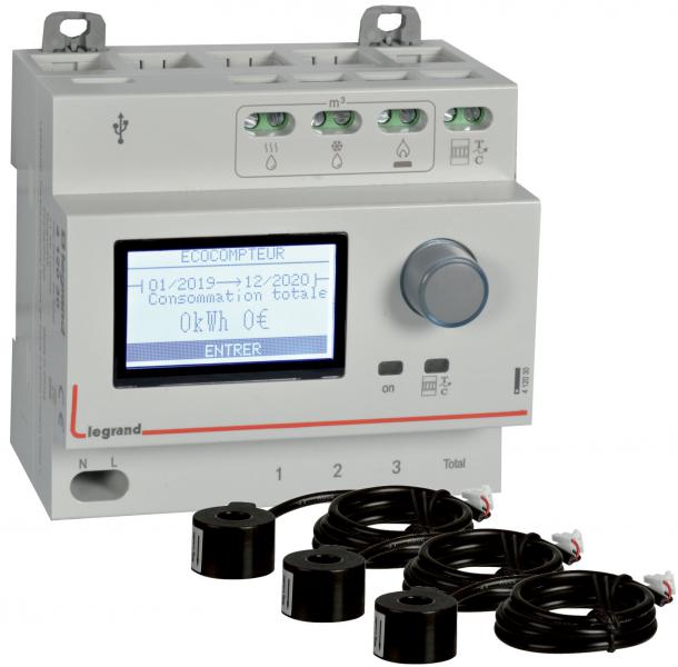Photo Pack Ecocompteur avec 3 transformateurs de courant ferms 60A | Ref : 412031