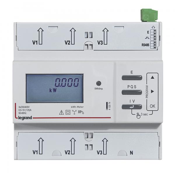 Photo Compteur modulaire triphasé EMDX³ non MID raccordement direct 125A - 6 modules - avec sortie à implusions et RS485 | Ref : 412074
