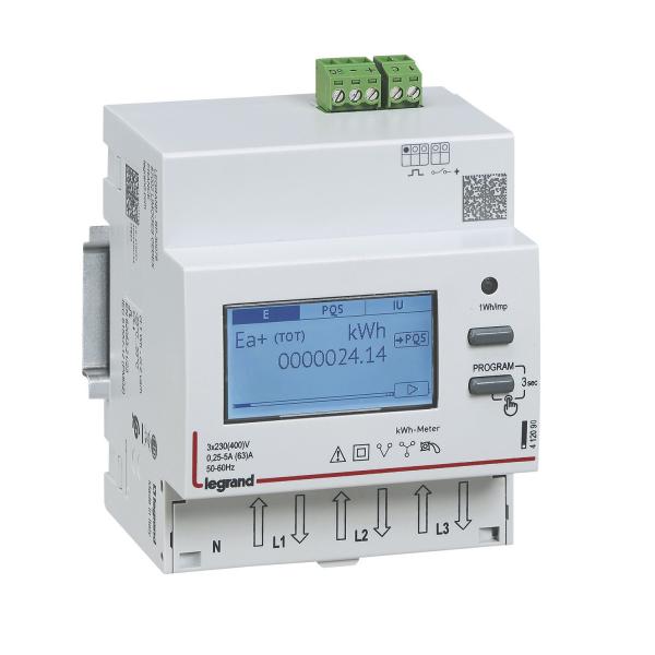 Photo Compteur triphasé EMDX³ non MID racc direct 63A sortie impulsions - 4 modules | Ref : 412090