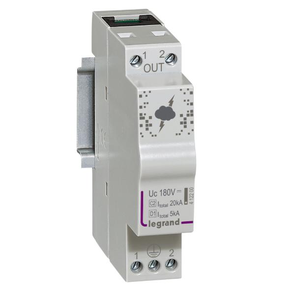 Photo Parafoudre pour ligne tlphonique et ligne de communication 10kA  20kA 180V maximum  -  1 module | Ref : 412200