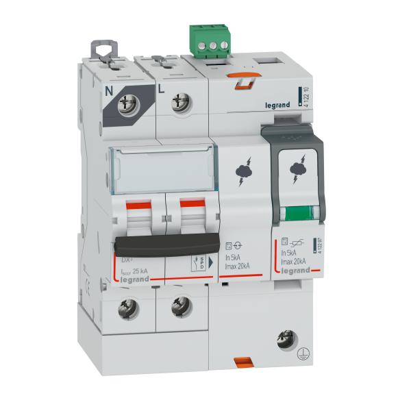 Photo Parafoudre avec protection de court - cicuit intgre typeT2 Imax 20kA  -  1P+N 320V~  -  4 modules | Ref : 412210