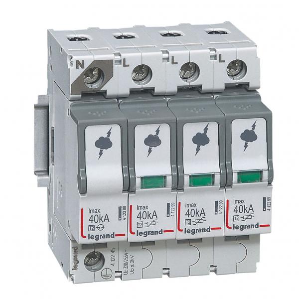 Photo Parafoudre basse tension typeT2 Imax 40kA/ple  -  3P+N 320V~  -  4 modules | Ref : 412245