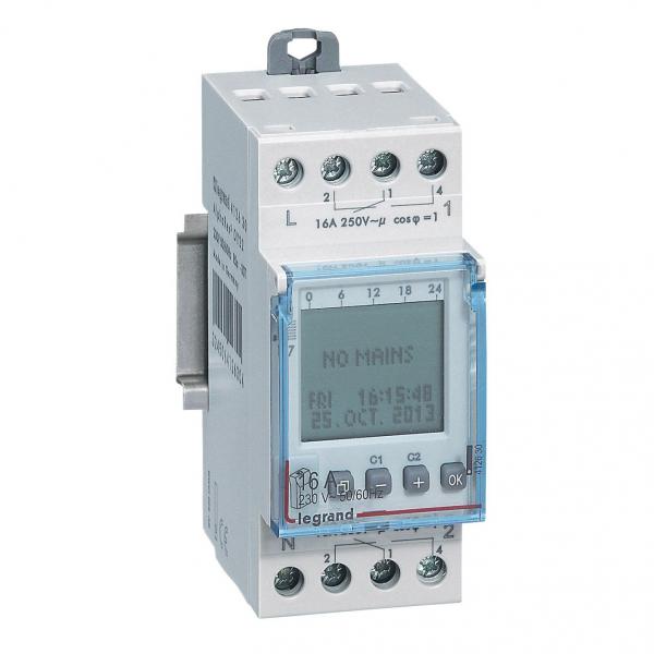Photo Interrupteur horaire digital modulaire programmable annuel - 2 sorties 16A 250V~ - alimentation 230V~ | Ref : 412630